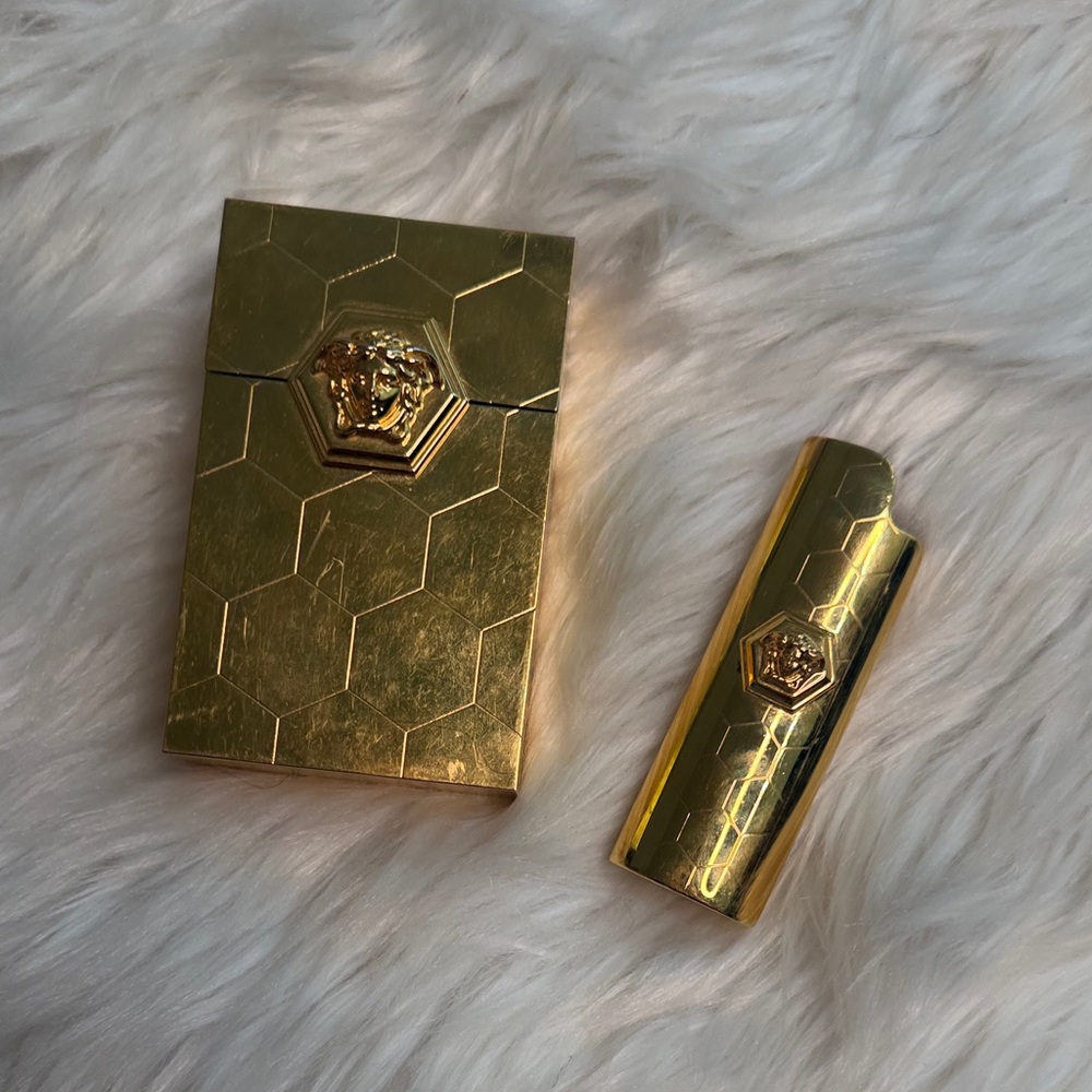 Versace Gold Hexagonal Cigarette and Lighter Case - image 7